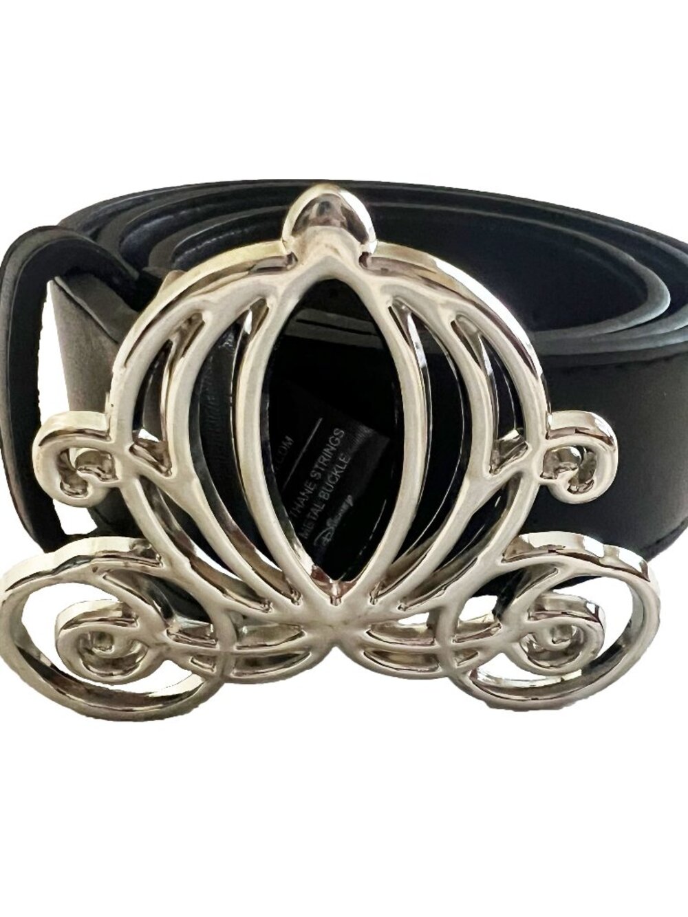 Buckle-Down x Disney Black Vegan Leather Belt Silver Cinderella Carriage Size S